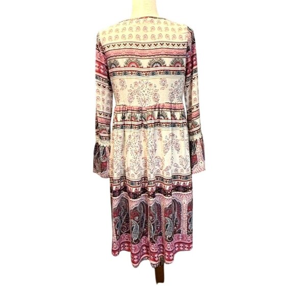 One World Dress Paisley/Floral Print Hi-Low Hem Bell Cuff Boho‎ Romantic Size S - Picture 2 of 16